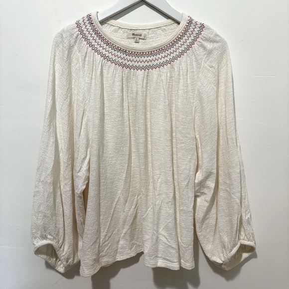 Madewell Cream Blouse with Puff Sleeves embroidered boho summer top - Picture 3 of 7